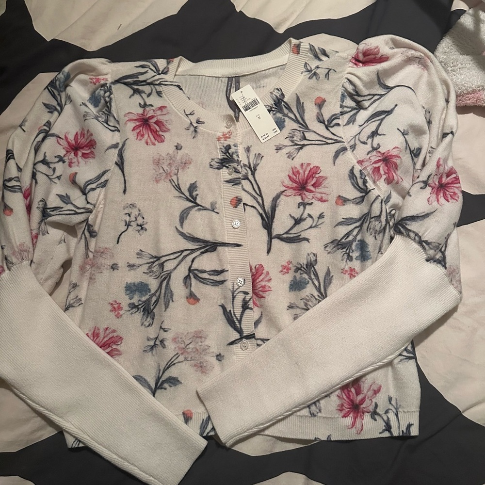 Anthropologie Floral Cardigan - White and Pink